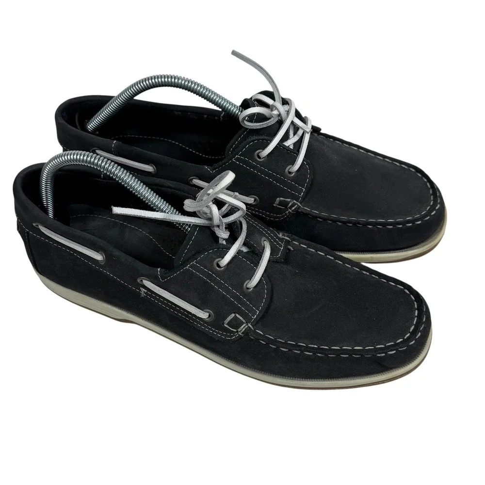 Rohde Mens Navy Blue Nubuck Leather Boat Shoes Deck Shoes‎ Size 44